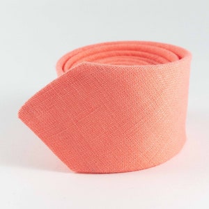 Handmade Salmon Linen Necktie | Self-Tied Wedding Tie for Groomsmen & Boys