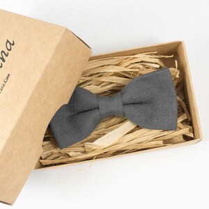 Handmade Linen Bow Tie: Dark Gray Wedding Groomsmen