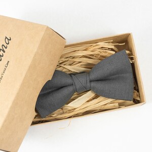Handmade Dark Gray Linen Bow Tie: Men&#39;s & Baby Sizes