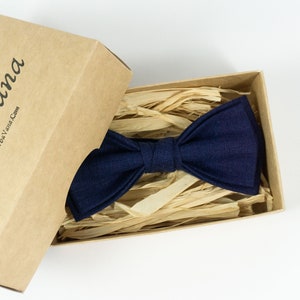 Handmade Navy Blue Linen Bow Tie: Wedding, Toddler, Men