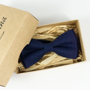 Handmade Navy Blue Linen Bow Tie: Father & Son Set