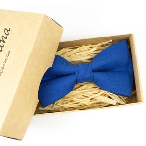 Royal Blue Linen Bow Tie: Pre-Tied Wedding Groomsmen Bowtie