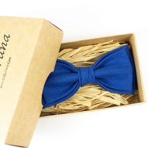 Royal Blue Linen Bow Tie: Handmade Men&#39;s & Boys&#39; Sizes
