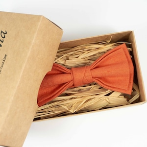 Orange Linen Bow Tie: Handmade Groomsmen Gift