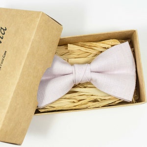 Light Blush Pink Linen Bow Tie: Handmade Wedding Groomsmen Bowtie