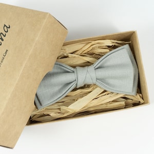 Dusty Gray Linen Bow Tie: Handmade Pre-Tied Necktie