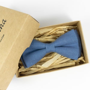 Denim Blue pre-tied linen bow ties for men and boys as gift for men/ Denim blue wedding bow ties for groomsmen and ring bearer