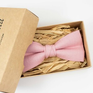 Pink Linen Bow Tie: Handmade Wedding Groomsmen Necktie