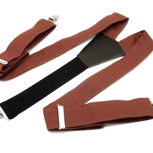 Rust Terracotta Linen Suspenders: Y-Back Wedding Braces
