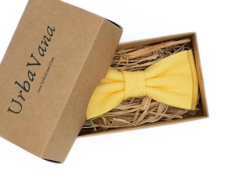 Yellow men's bow ties for wedding or unique birthday gift for men / Yellow bow ties for men available with matching pocket square