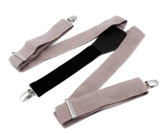 Dark Mauve Linen Suspenders: Adjustable Y-Back Wedding Groomsmen Suspenders