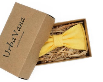 Light Yellow wedding bow ties for men and toddler boys / Unique linen anniversary gift for husband or boyfriend
