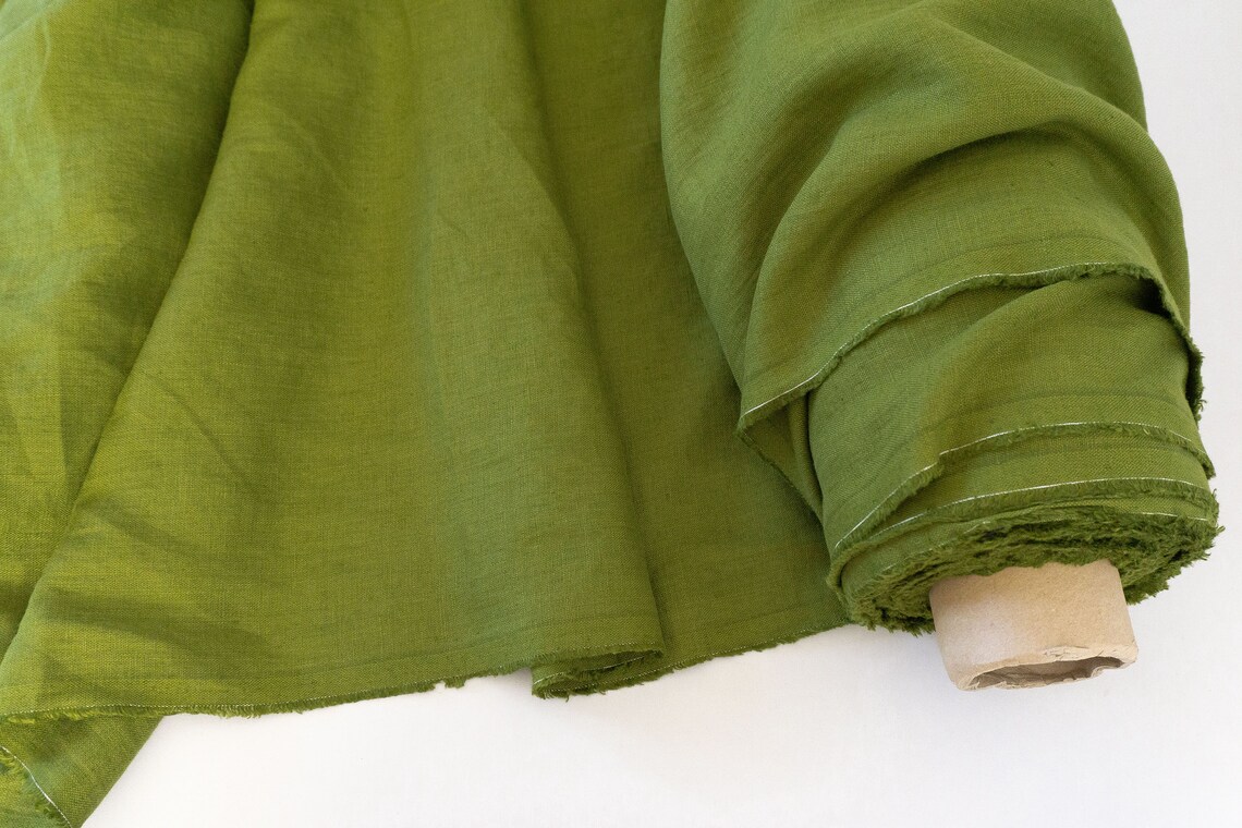 Moss Green color linen fabric by yard or meter / Pre-washed | Etsy
