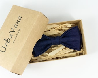 Handmade Navy Blue Linen Bow Tie: Wedding, Toddler, Men