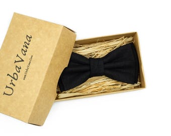 Black Linen Pre-Tied Bow Tie: Men's & Boys' Sizes