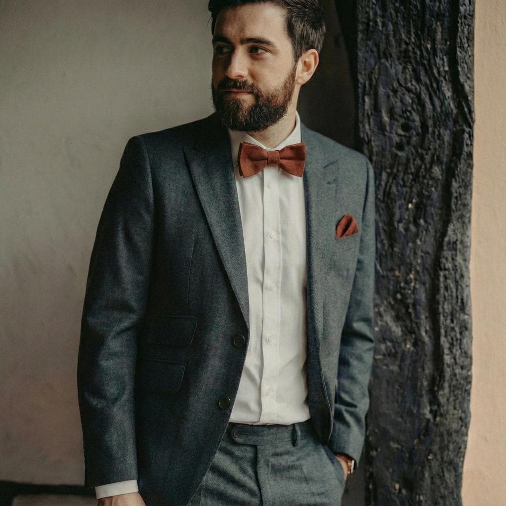 Terracotta Rust Linen Bow Tie Set for Men and Boys - Burnt Orange