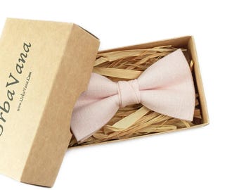 Petal Pink Linen Bow Tie: Handmade Groomsmen Wedding Necktie