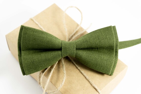 Olive Green Linen Bow Ties For Weddings Handmade Linen Ties Etsy