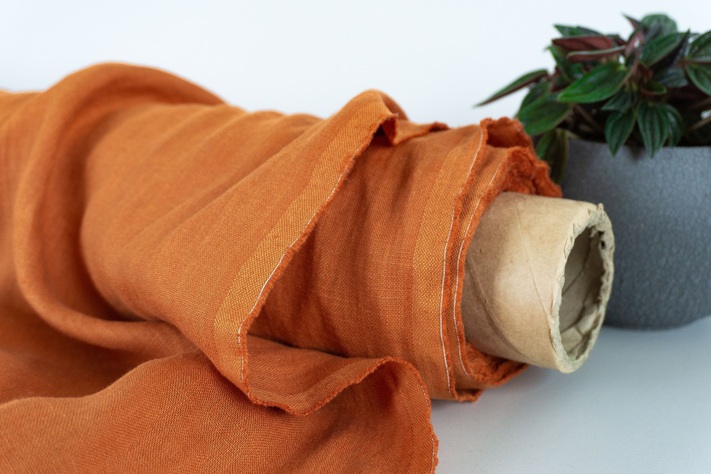 Burnt Orange color linen fabric by yard or meter / Prewashed Etsy