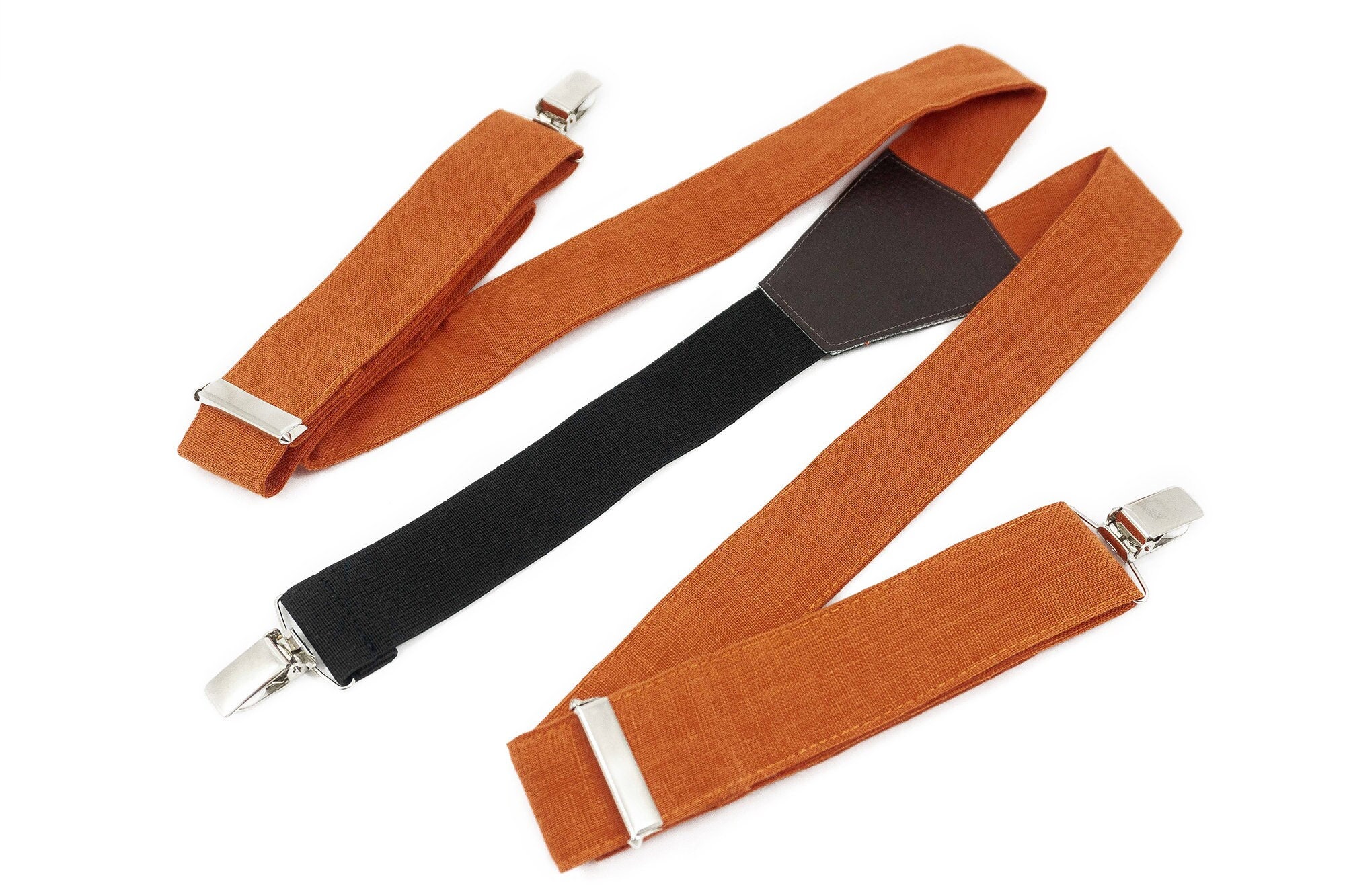 Burnt Orange Y-back Wedding Suspenders for Groomsmen and Groom, Burnt  Orange Linen Braces for Men and Boys 