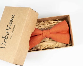 Orange Linen Bow Tie: Handmade Wedding Groomsmen Gift