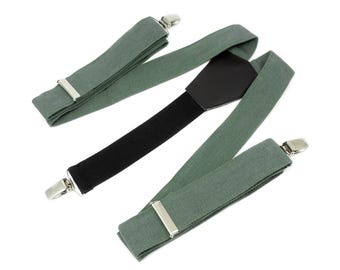 Tirantes de lino verde pino: Tirantes ajustables con espalda en Y para padrinos de boda