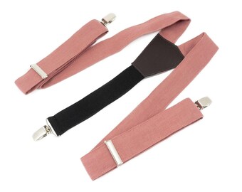 Handmade Dark Dusty Rose Linen Suspenders: Wedding Groomsmen Gift