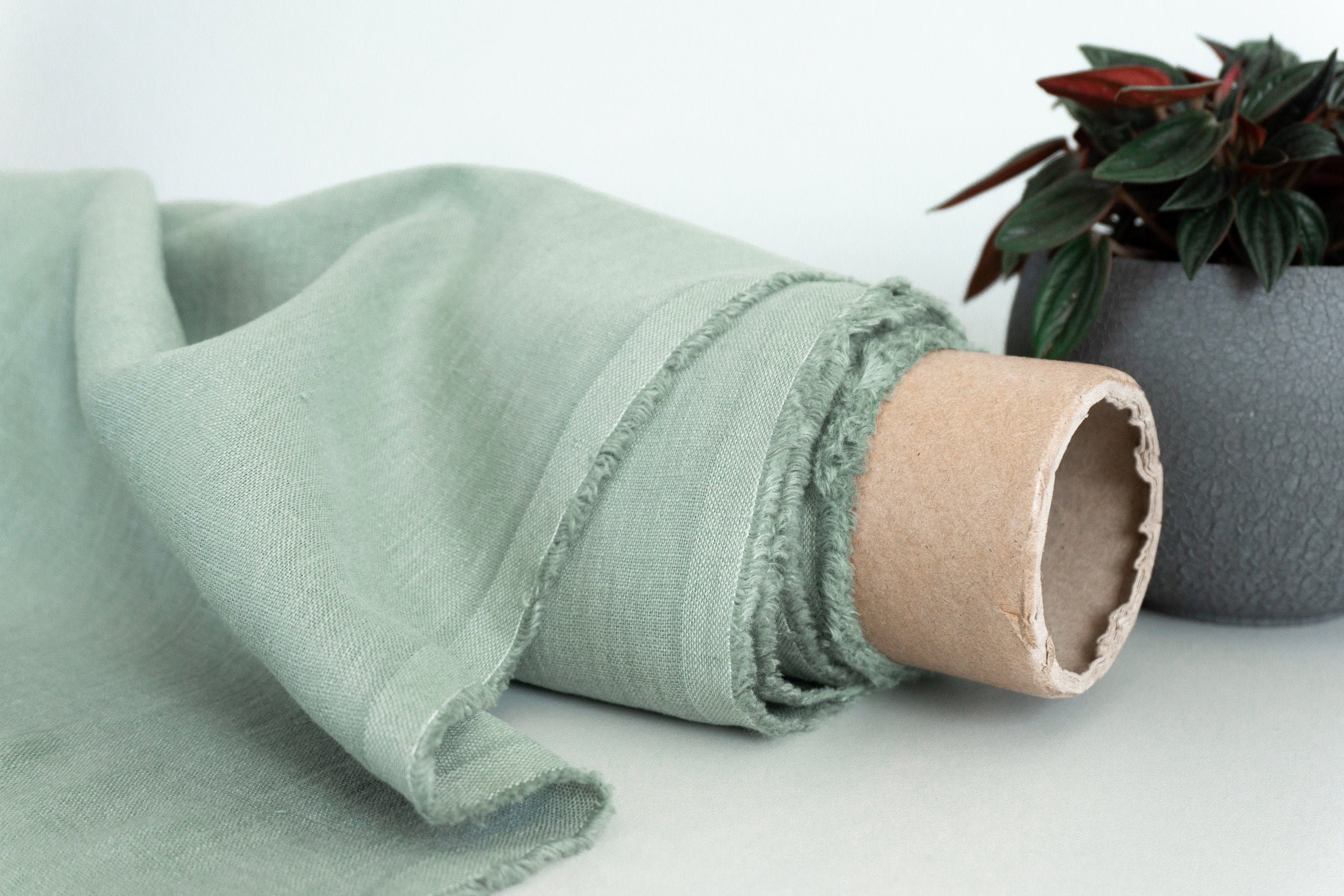 Dusty Sage Green color linen fabric by yard or meter / Etsy