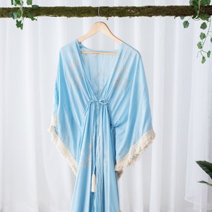 Blue Bridesmaid Robe, gift for her, bridesmaid gift, Blue kimono, bridal party robes, maternity robe, festival, loungewear, long robe, boho