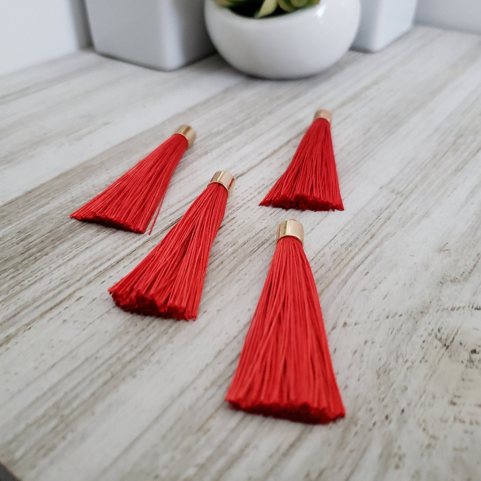 6cm Tassels Gold Caps Pack of 4 RED Tassels Earing Etsy