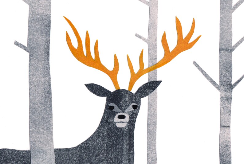 Poster on paper for wall decoration, limited series Animals of the woods: the deer image 2