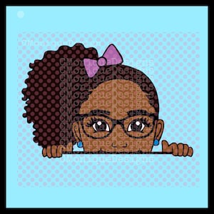Peekaboo Lea (with glasses)- SVG Girl With Glasses, Peeking Svg, Ponytail Svg, African American svg, Ethnic svg
