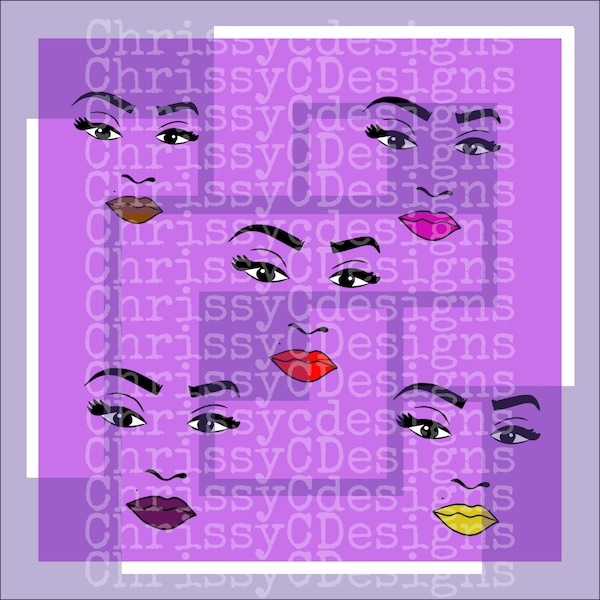 SVG Woman features, svg lips, lipstick design, womans eyes svg,  Resting Bitch Face.