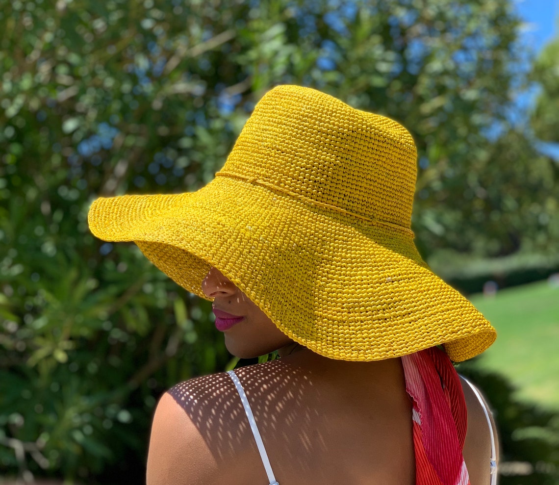 100 handmade raffia fibre hat raffia hat yellow hat Etsy