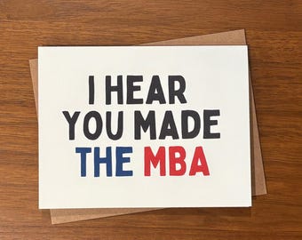 funny MBA graduation card - MBA graduation greeting card, card MBA graduation gift, graduation card for him, congratulations, basketball fun