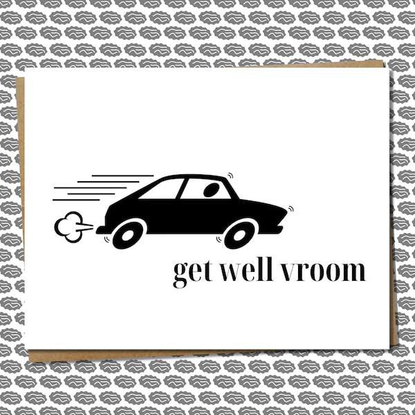 Get Well Vroom - Funny Get Well Soon Card, Punny, For F1 Fans, Car Racing Fans, Car Show Fans, Drivers, Blank Inside,