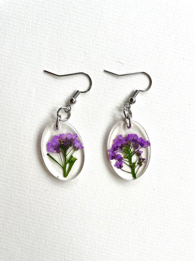 Purple Flower Resin Earrings Etsy