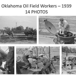 14 Photos Set 1939 Roughneck Oil Field PHOTO Lot, Oklahoma Oil Boom Well Drill  Great Depression Workers