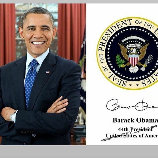 5x7 President Barack Obama Official PHOTO Portrait Art Print Seal Autograph Repro 5x7 Signed Repro Signature