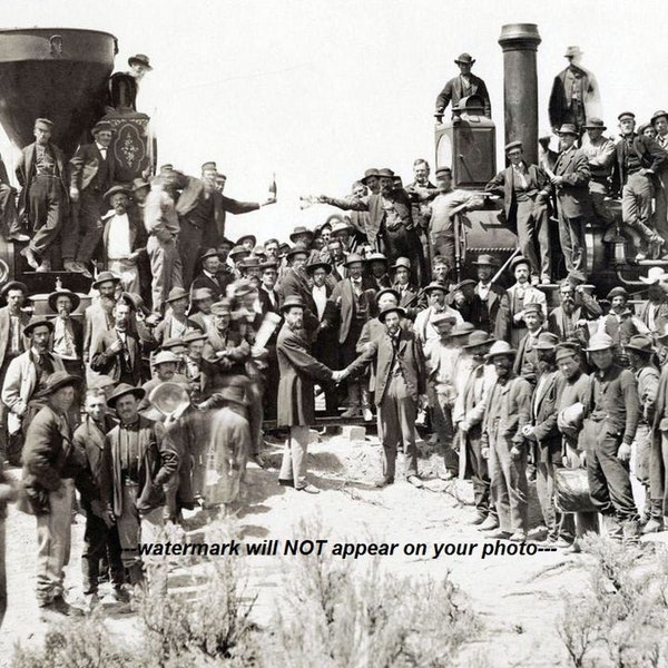 5x7 1869 Transcontinental Railroad PHOTO Last Golden Spike Ceremony Train Promontory Utah Central Pacific & Union Pacific
