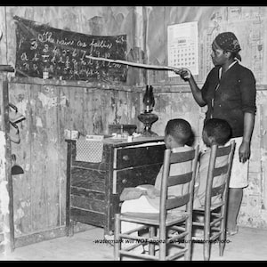 5x7 1939 African American Mother Teaching School Children PHOTO Great Depression Teacher Children Segregation Black Schoolhouse Louisiana