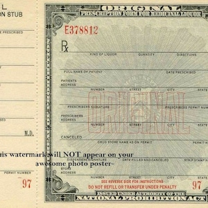 8x12 Prohibition Liquor Prescription Poster PHOTO License Medicinal Whiskey Application Bootleggers License Speakeasy Bar Decor