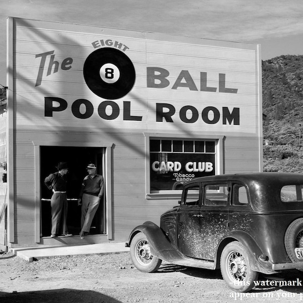 5x7  1940 Pool Hall PHOTO 8 Ball Sign Billiards Great Depression Shasta Co,California Pool Room