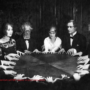 4x6 Creepy Vintage Seance PHOTO Scary Strange Spooky Dead Spirits Ghosts Group Talk Ouija Board