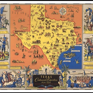 16x20 1936 Texas Centennial PHOTO POSTER Map 100th Anniversary Exposition Celebration Art Decor Print