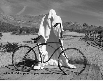 4x6 Creepy Bicycle Ghost Rider PHOTO Costume Freak Scary Halloween Art Print Eerie Desert Scene