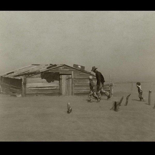 5x7 1936 Dust Bowl PHOTO Great Depression Oklahoma Farmer Family Farm, Great Depression Farmhouse Dust Cloud