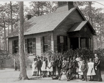 5x7 1900 Scuola afroamericana FOTO Bambini neri Insegnante Segregazione Una stanza Schoolhouse South Carolina