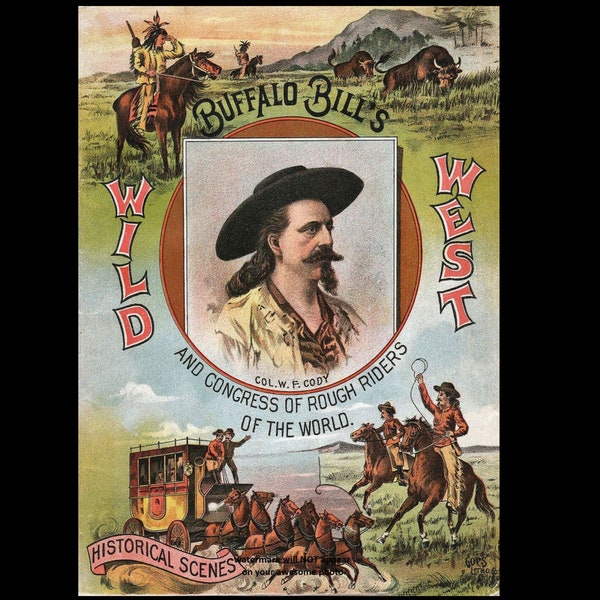 5x7 Buffalo Bill Cody Poster PHOTO Wild West Show Cowboy 1893 Saloon Bar Decor 5x7 Horses Indians