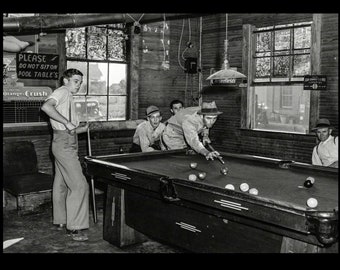 5x7 1940 Pool Hall PHOTO Billiards Great Depression General Store Vintage Game Room Pool Room